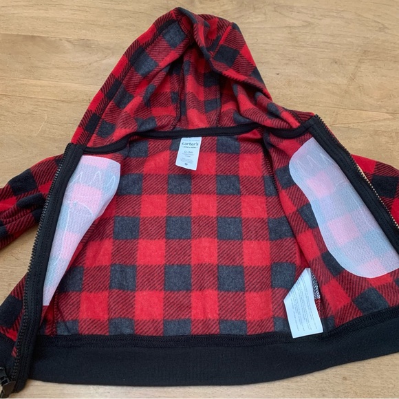 Carter’s Baby Buffalo Plaid Hoodie with Moose Appliqué Size 0-3 months - Picture 6 of 10